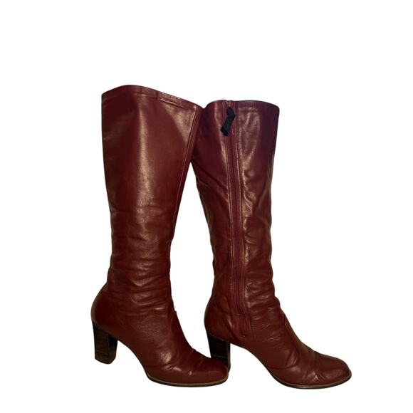 Vintage 1970s Joyce California Burgundy Leather Boots Size 8 - Picture 1 of 6